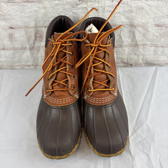 L.L. Bean Women's 9 / 9.5 Brown Leather Lace-up Rubber Waterproof Duck Boots - Picture 6 of 9